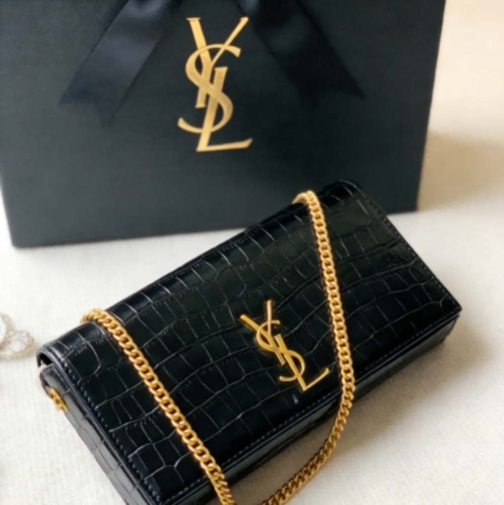 YSL Crocodile Chain Bag in Black